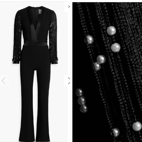 Galvan London Womens Infinity Embellished Mixed Media Black Jumpsuit - Picture 2 of 16